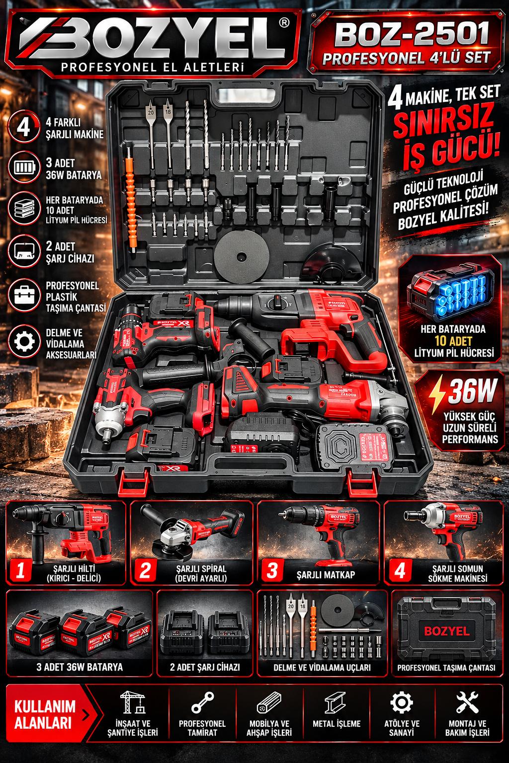 BOZ-2501 4 LÜ SET KIRMIZI